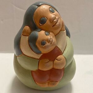 Ceramic Signed Art Figurine 4.25" Woman & Child